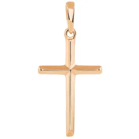 14K Solid Rose Gold Traditional Simple Religious Cross Pendant