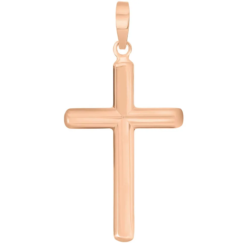 14k Solid Yellow Gold, White Gold or Rose Gold Traditional Religious Plain Cross Pendant