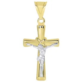 14k Two-Tone Gold Polished Tube Knot Cross Crucifix Pendant