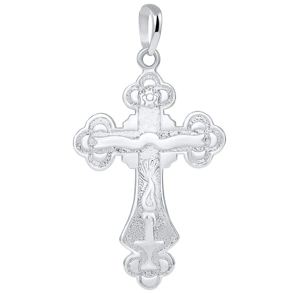 14k White Gold Botonnee St. Olga Orthodox Cross IC XC NIKA Crucifix Pendant