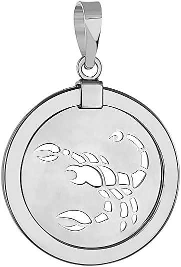 14k White Gold Reversible Round Zodiac Sign Medal Pendant