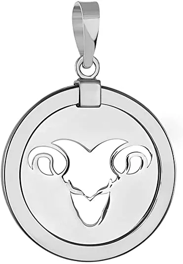 14k White Gold Reversible Round Zodiac Sign Medal Pendant