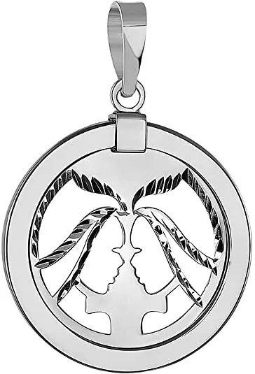 14k White Gold Reversible Round Zodiac Sign Medal Pendant