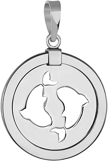 14k White Gold Reversible Round Zodiac Sign Medal Pendant