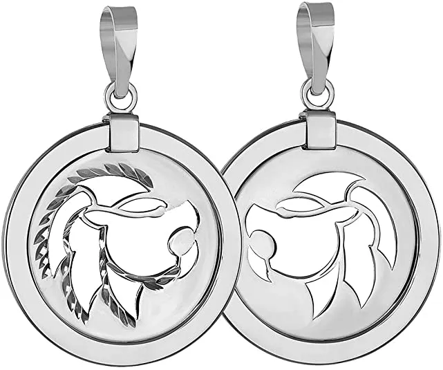 14k White Gold Reversible Round Zodiac Sign Medal Pendant