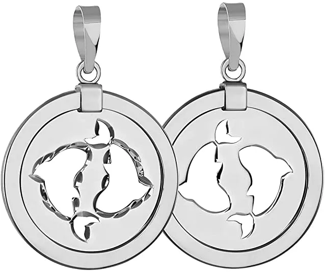 14k White Gold Reversible Round Zodiac Sign Medal Pendant