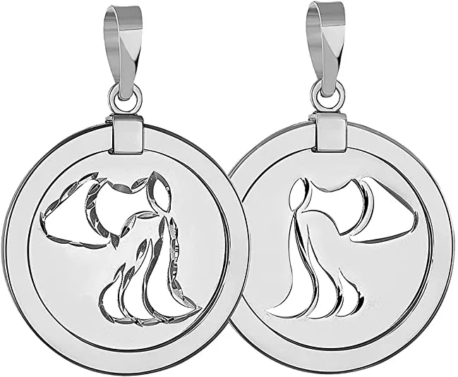 14k White Gold Reversible Round Zodiac Sign Medal Pendant