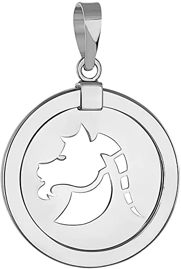 14k White Gold Reversible Round Zodiac Sign Medal Pendant