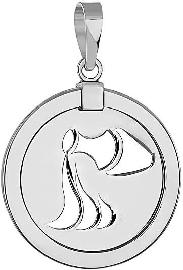 14k White Gold Reversible Round Zodiac Sign Medal Pendant