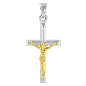 14K White Gold Two Tone Cross Jesus Crucifix Pendant