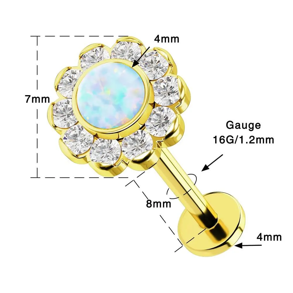 16G 8mm Titanium Internally Threaded Opal Labret