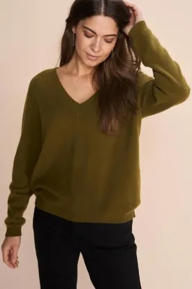 Arlie Cashmere V-Neck Knit | Fir Green | Strik fra Mos Mosh