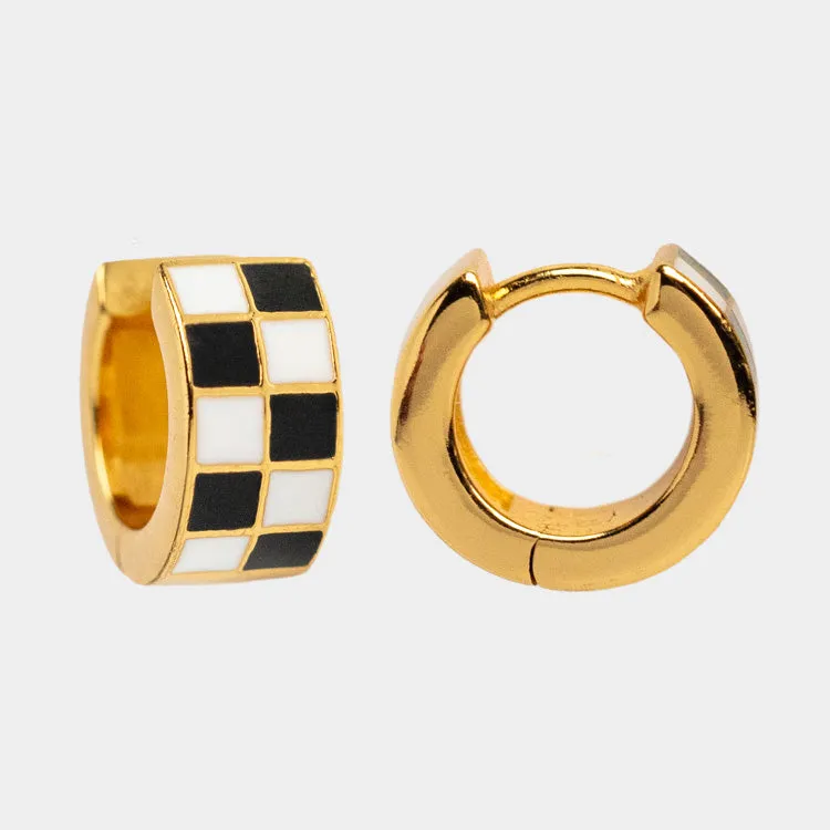 Checkered Huggie Earrings