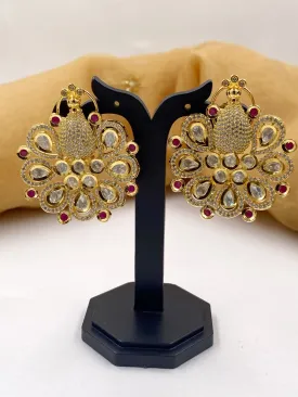 Designer Gold Plated Peacock Design AD Earrings For Ladies By Gehna Shop