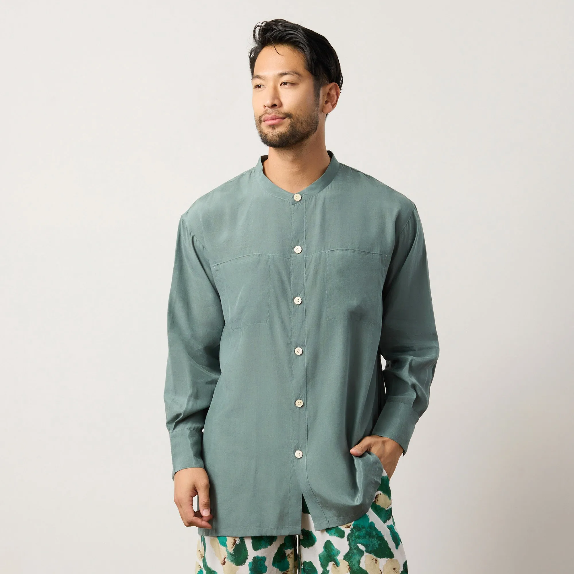 Flow TENCEL™ LUXE Grandad-Collar Long Sleeve Shirt