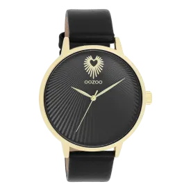 Gold coloured OOZOO watch with black leather strap - C11242