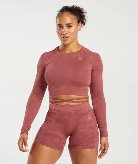 Gymshark Adapt Camo Seamless Ribbed Long Sleeve Crop Top - Soft Berry/Sunbaked Pink