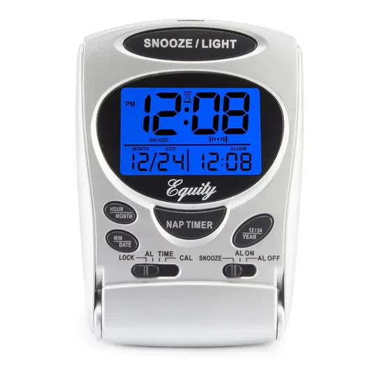 La Crosse LCD Digital Fold-Up Travel Alarm Clock 31300 Titanium