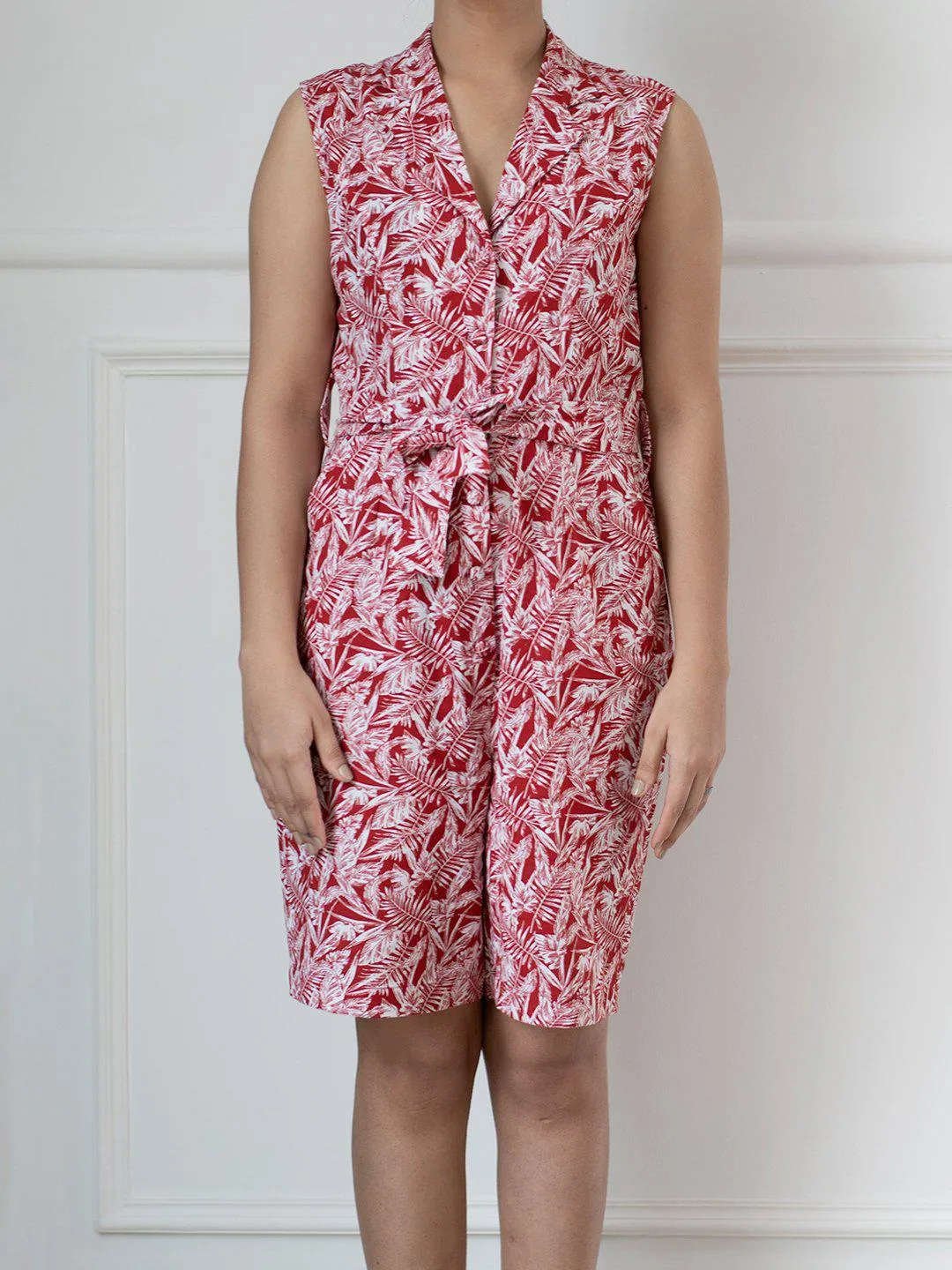 Printed Cotton Play Suit - Red