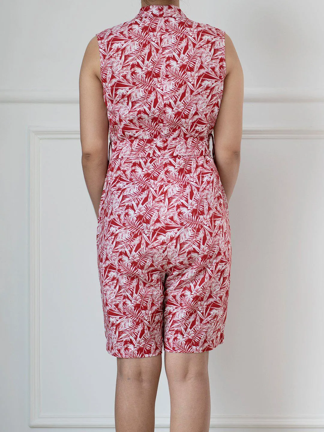 Printed Cotton Play Suit - Red