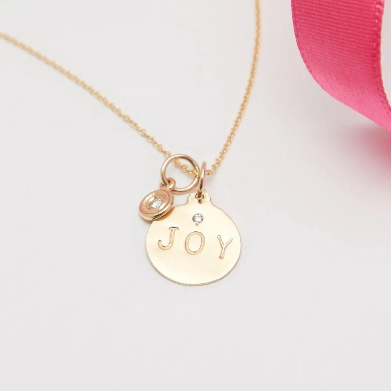 "Joy" Disk Charm With Diamond