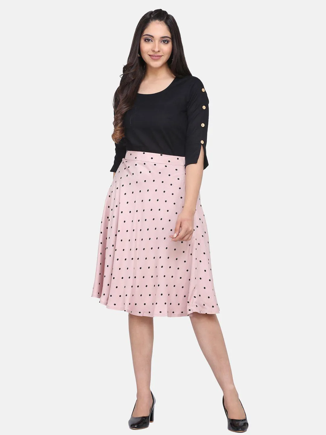 Rayon Polka Dot Skirt - Blush Pink