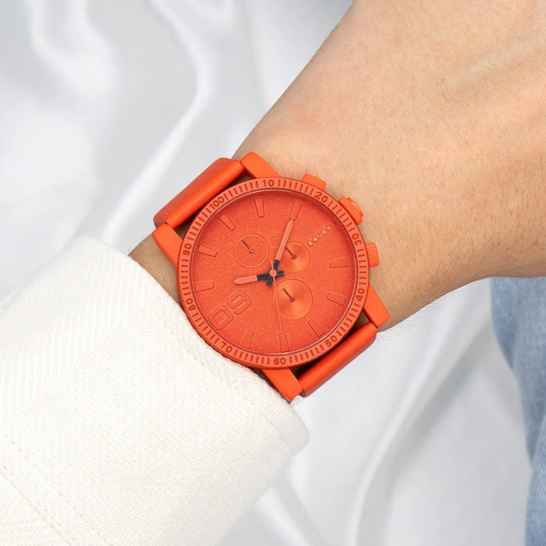 Red orange OOZOO watch with red orange leather strap - C11219