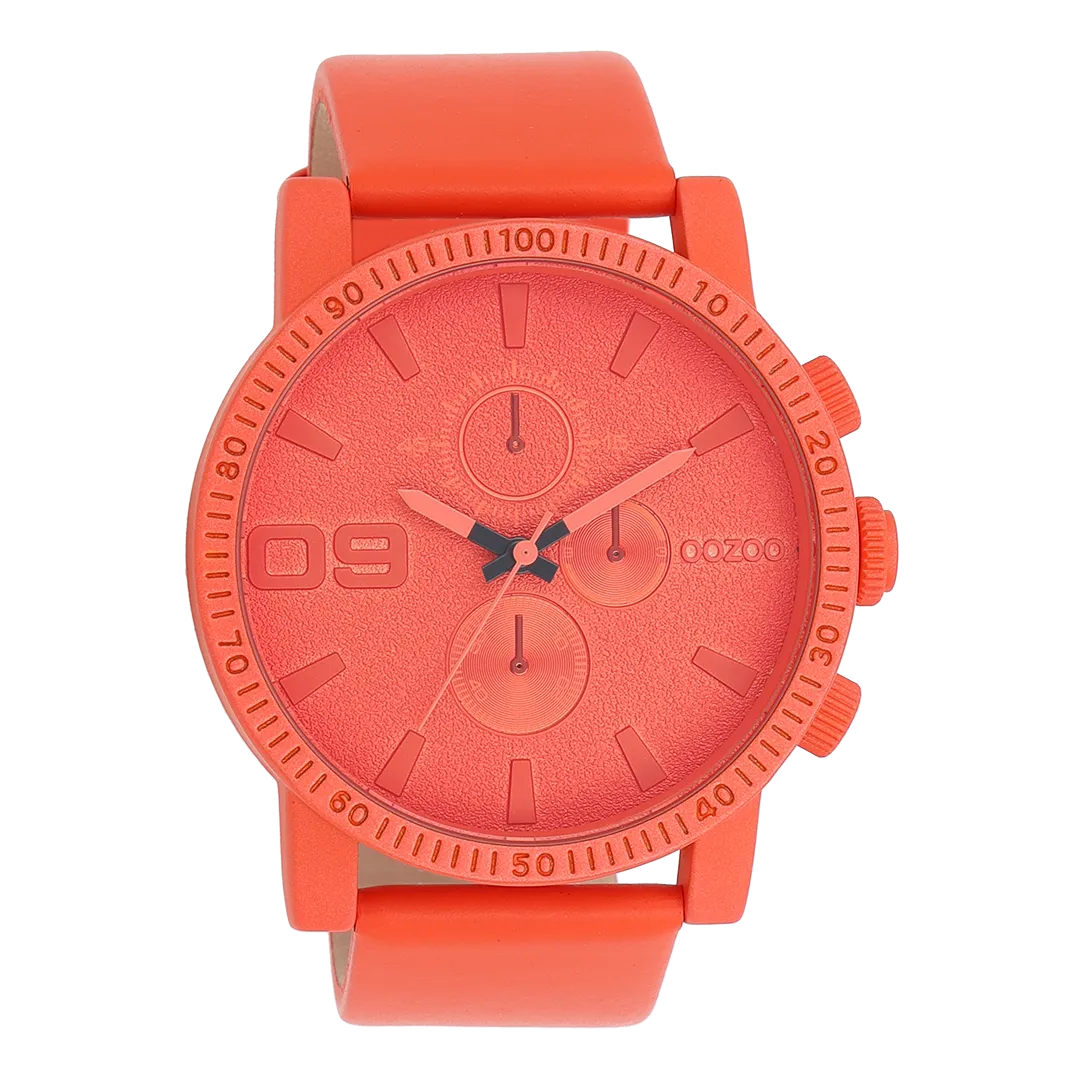 Red orange OOZOO watch with red orange leather strap - C11219