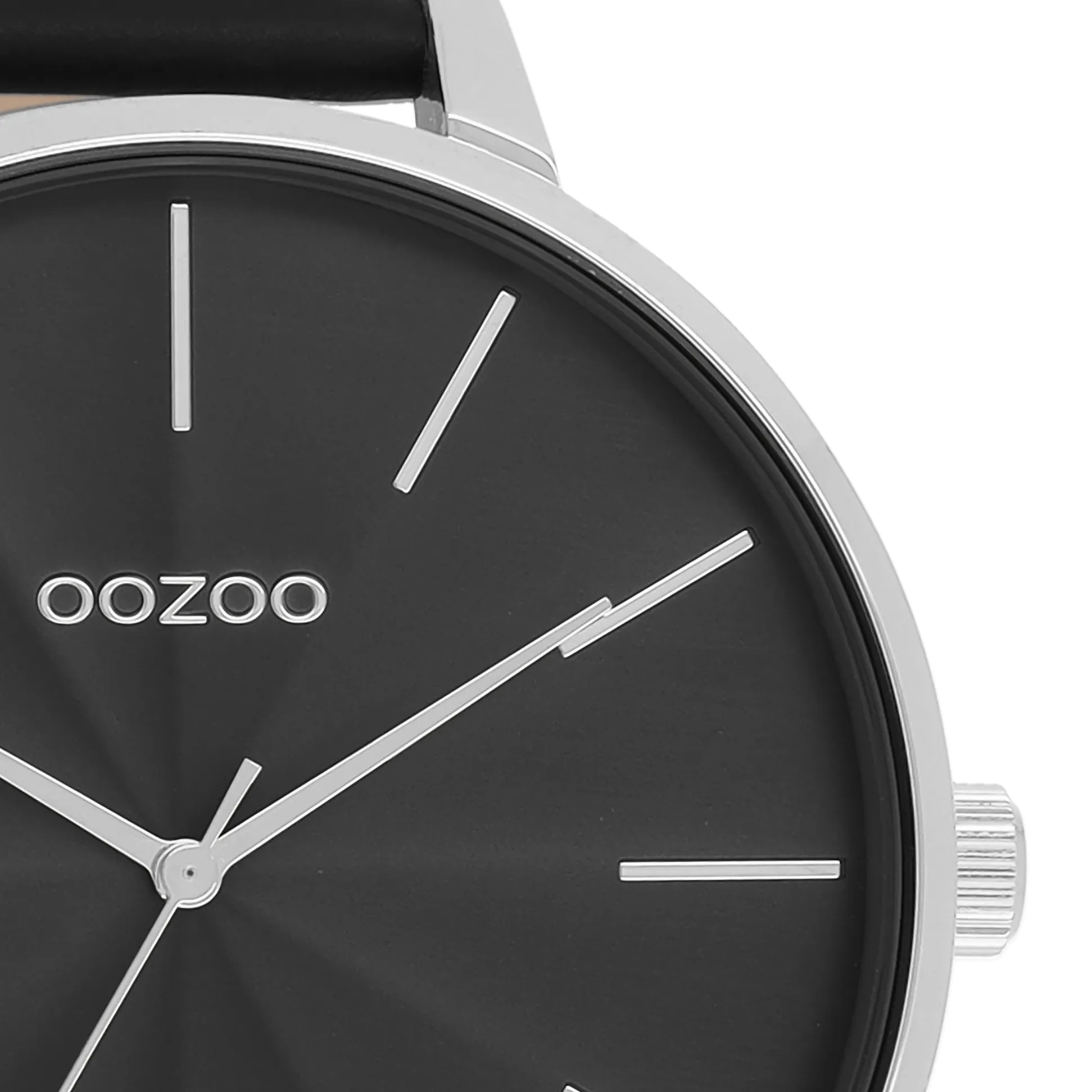 Silver coloured OOZOO watch with black leather strap - C11258