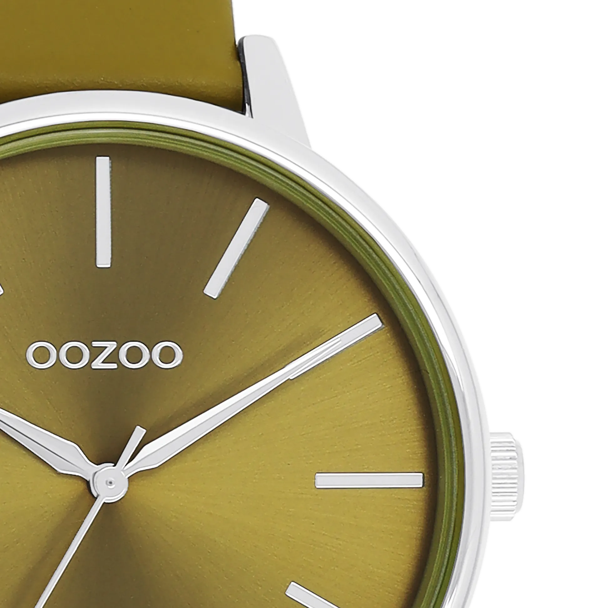 Silver coloured OOZOO watch with olive green leather strap - C11298