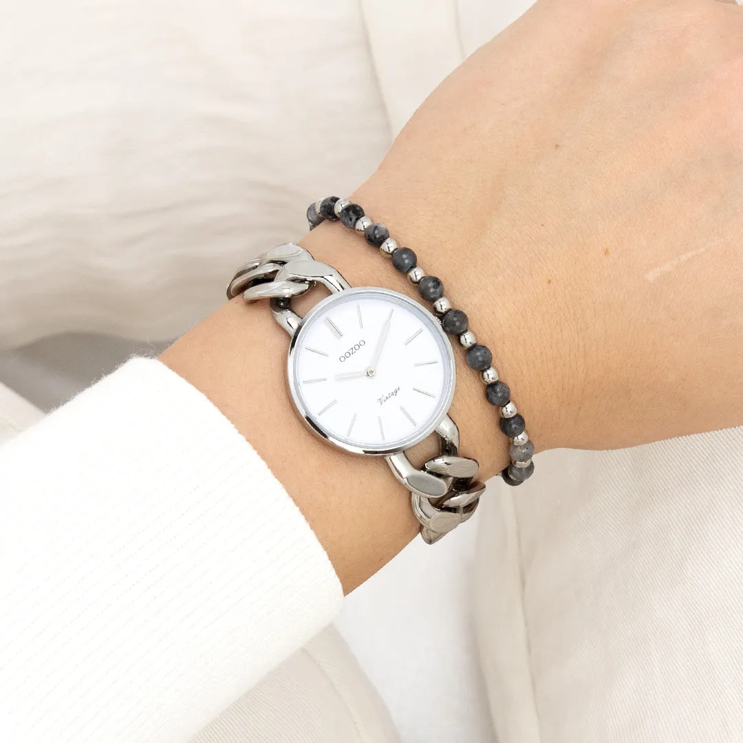 Silver coloured OOZOO watch with silver coloured chunky chain bracelet - C20355