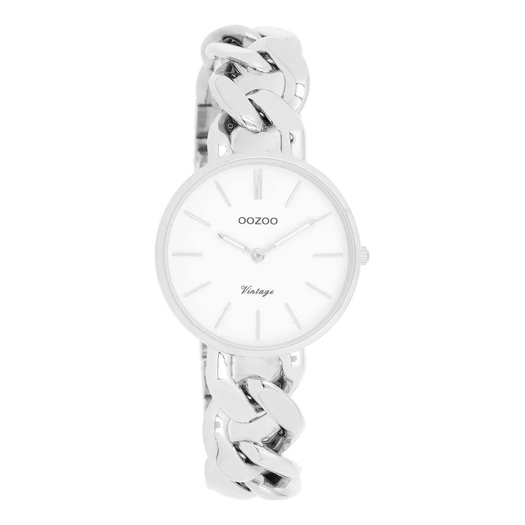 Silver coloured OOZOO watch with silver coloured chunky chain bracelet - C20355