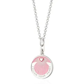 Silver Follow Your Heart Pink Coin Necklace