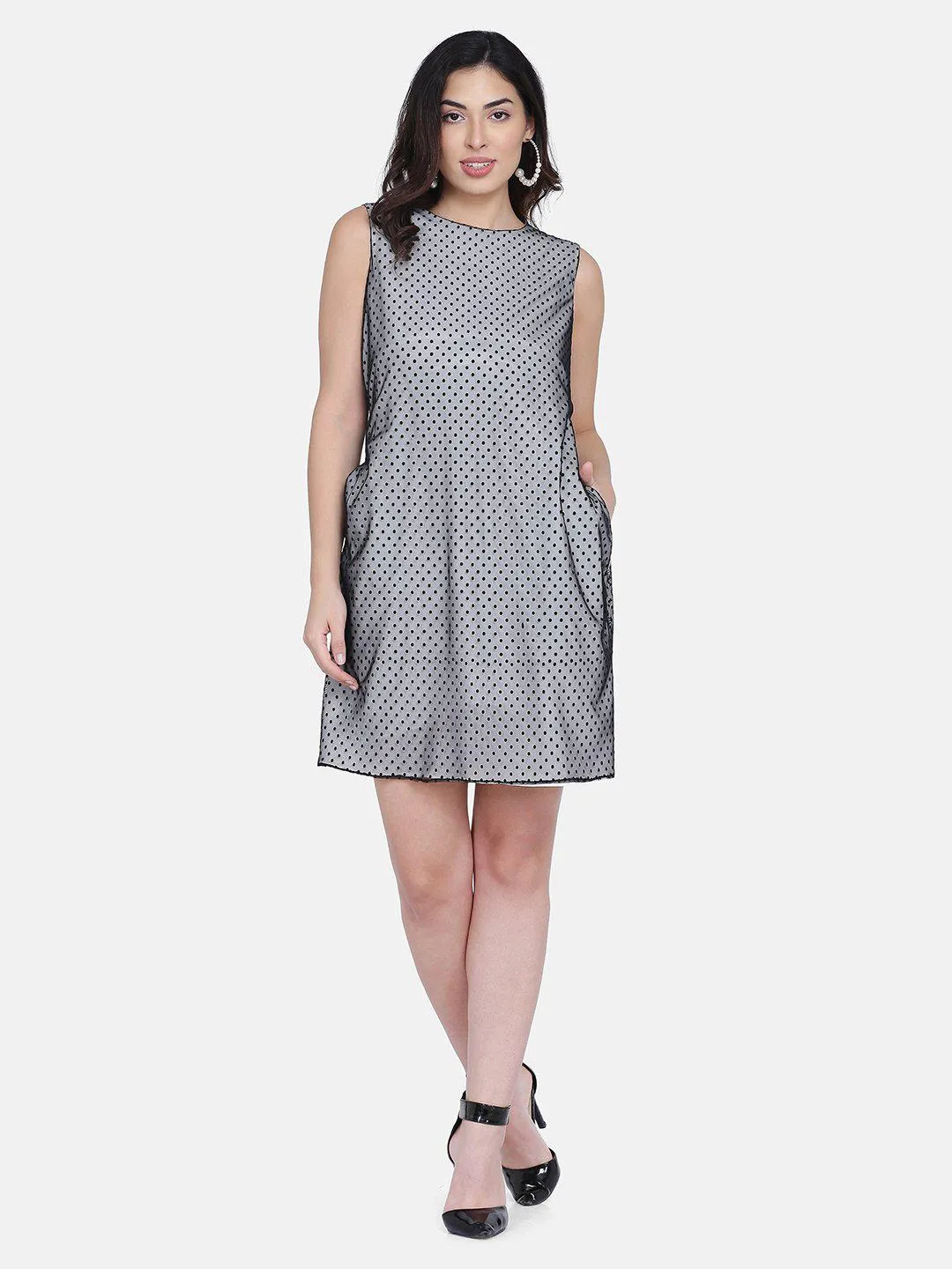 Tiny Polka Dot Beautified Tulle White Poly Crepe Dress