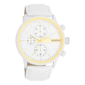 White OOZOO watch with white leather strap - C11313