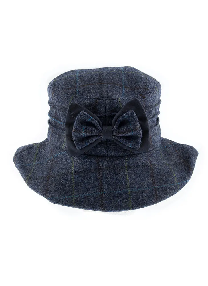 Women's Abraham Moon Tweed Check Bucket Hat with Bow Detail