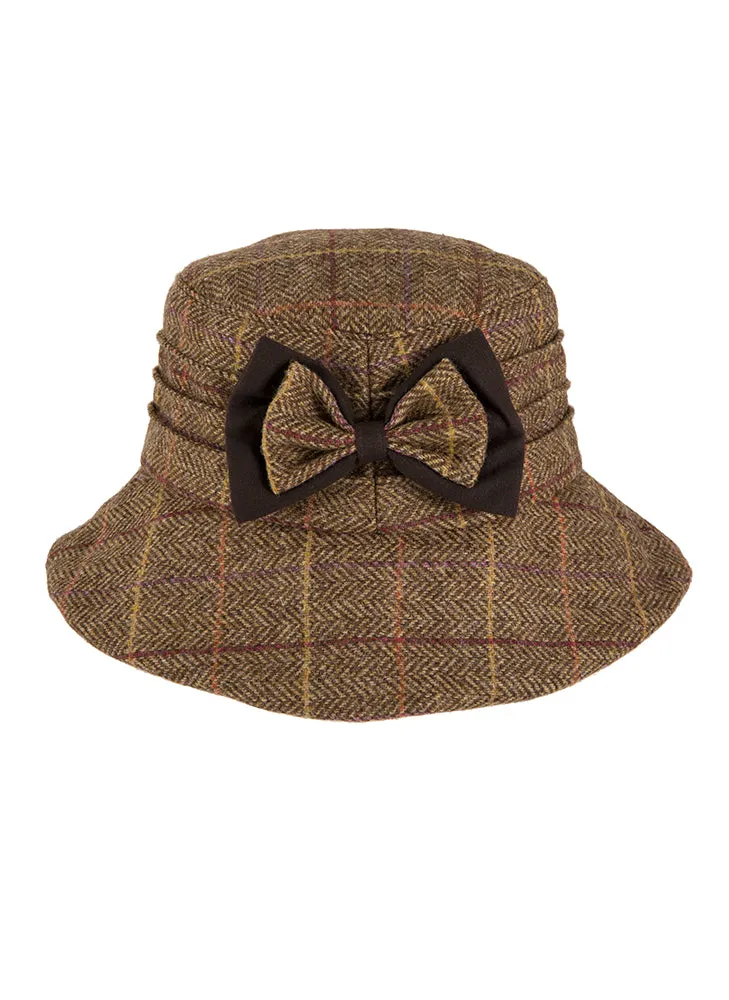 Women's Abraham Moon Tweed Check Bucket Hat with Bow Detail