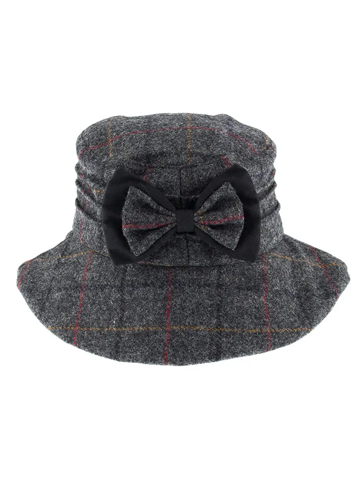 Women's Abraham Moon Tweed Check Bucket Hat with Bow Detail