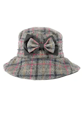 Women's Abraham Moon Tweed Check Bucket Hat with Bow Detail