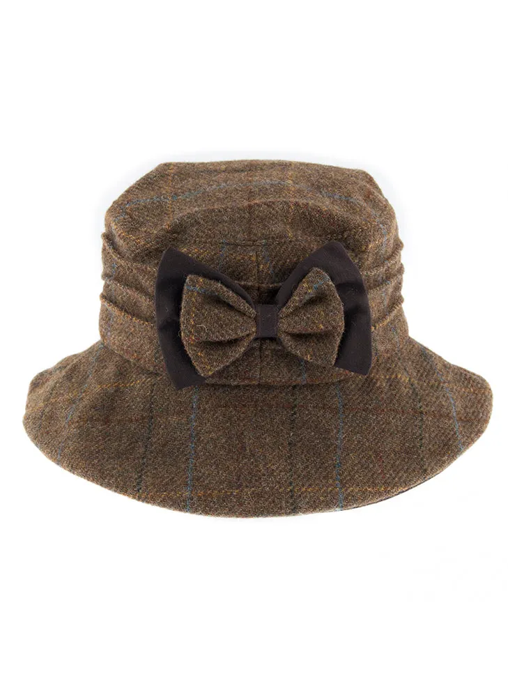 Women's Abraham Moon Tweed Check Bucket Hat with Bow Detail